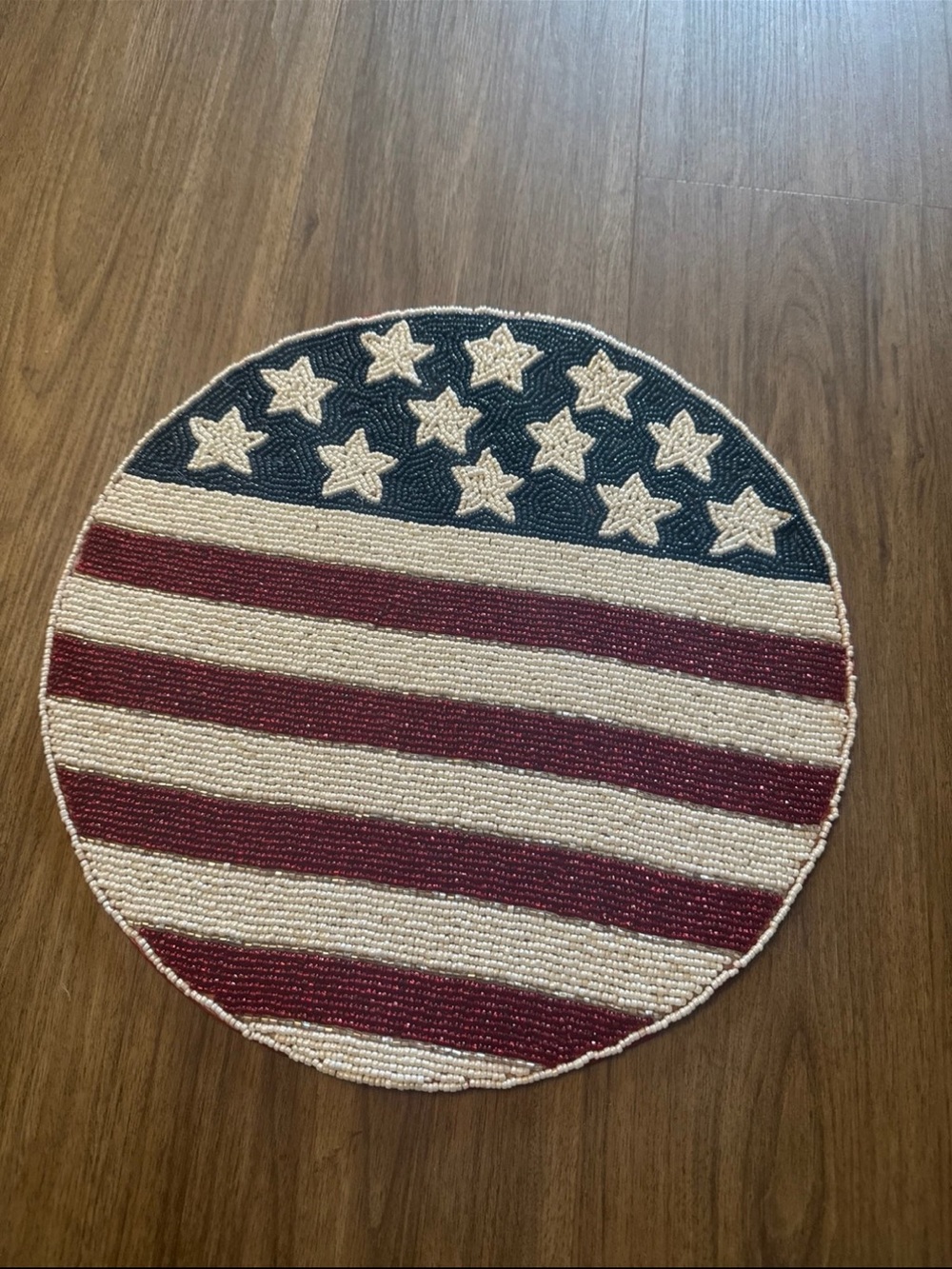 Nicole Miller Round Beaded Americana Placemat in Red White Blue